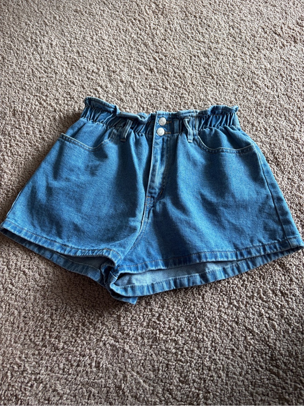 Forever 21 High-Rise Blue Denim Paperbag Waist Shorts